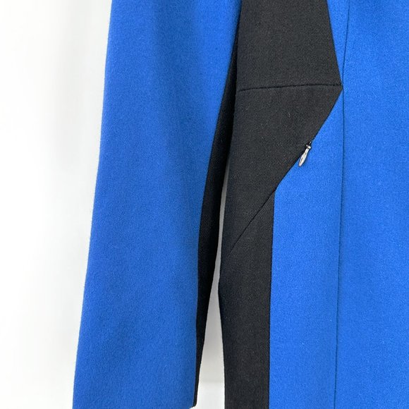 Vintage Calvin Klein Cobalt Blue & Black Wool Blend Zip Up Coat sz 2 - Picture 3 of 7